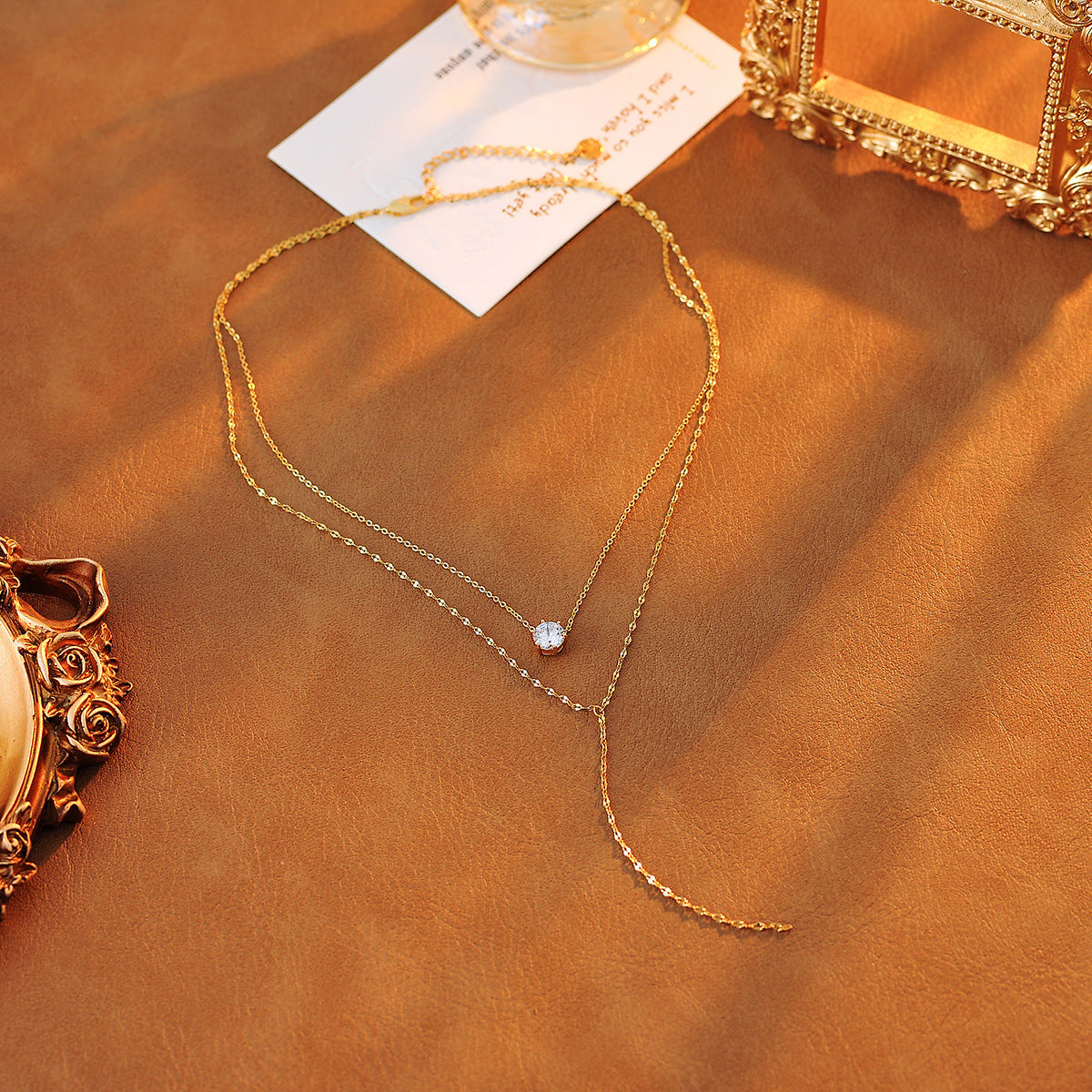 Long Tassel Necklace Light Luxury Elegant High-end Neck Chain Zircon Pendant Double Layer Stacked Collarbone Chain