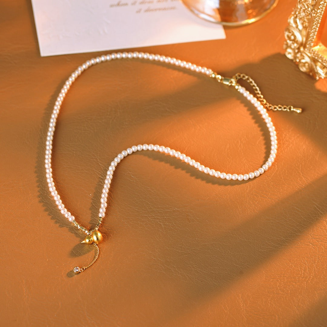 French Retro Style Pearl Gourd Pendant Necklace Bracelet Elegant High-end Beaded Collarbone Chain Choker