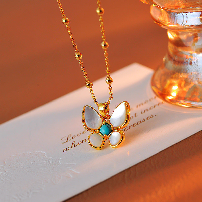 Niche Natural Stone Beaded Necklace for Women, Original High-End Feel, Personalized Light Luxury Fashion Butterfly Choker, Blue Collarbone Chain