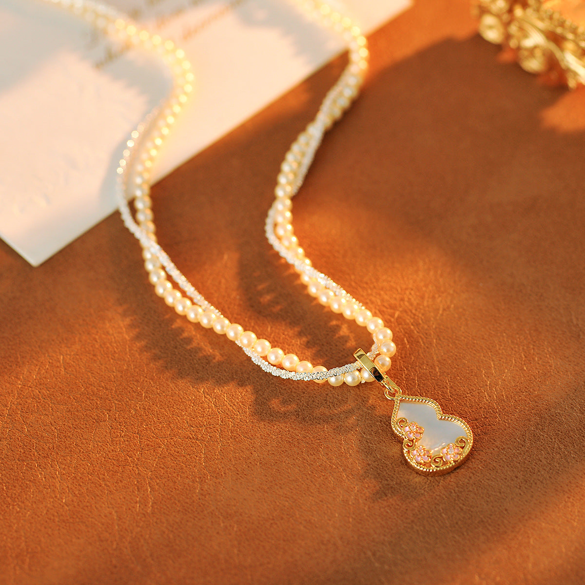 Natural Shell Gourd Pendant Pearl Necklace 2025 New Style Small Rice Bead Choker Light Luxury High-end Feel