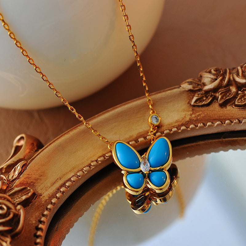 European and American Fashion Blue Butterfly Necklace Earrings Light Luxury Exquisite Butterfly Necklace Earrings Women Fashion Delicate Collarbone Chain