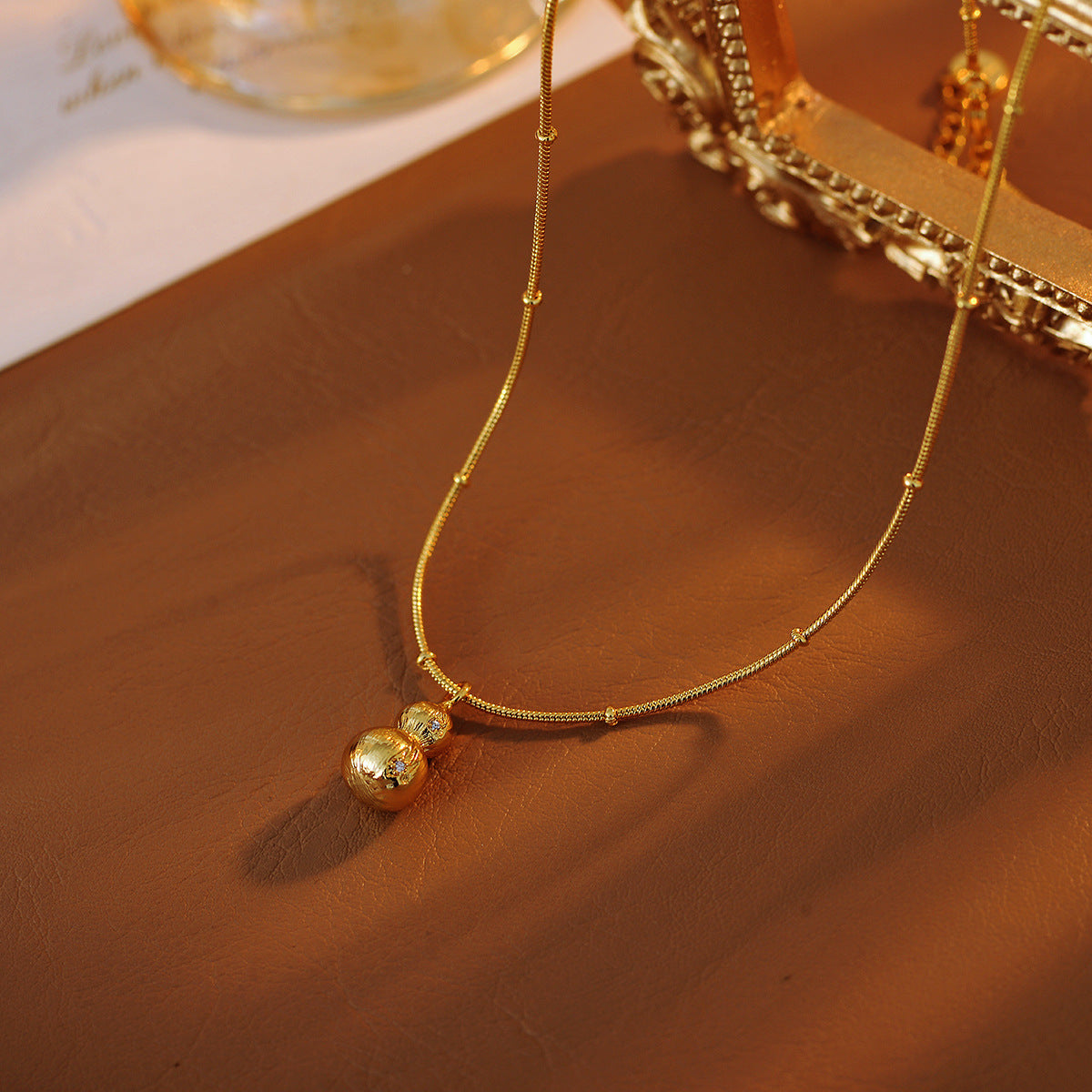Gourd Necklace Xiaohongshu Gourd Gold Brushed Chinese Oriental Aesthetics Niche Design High-end Feel