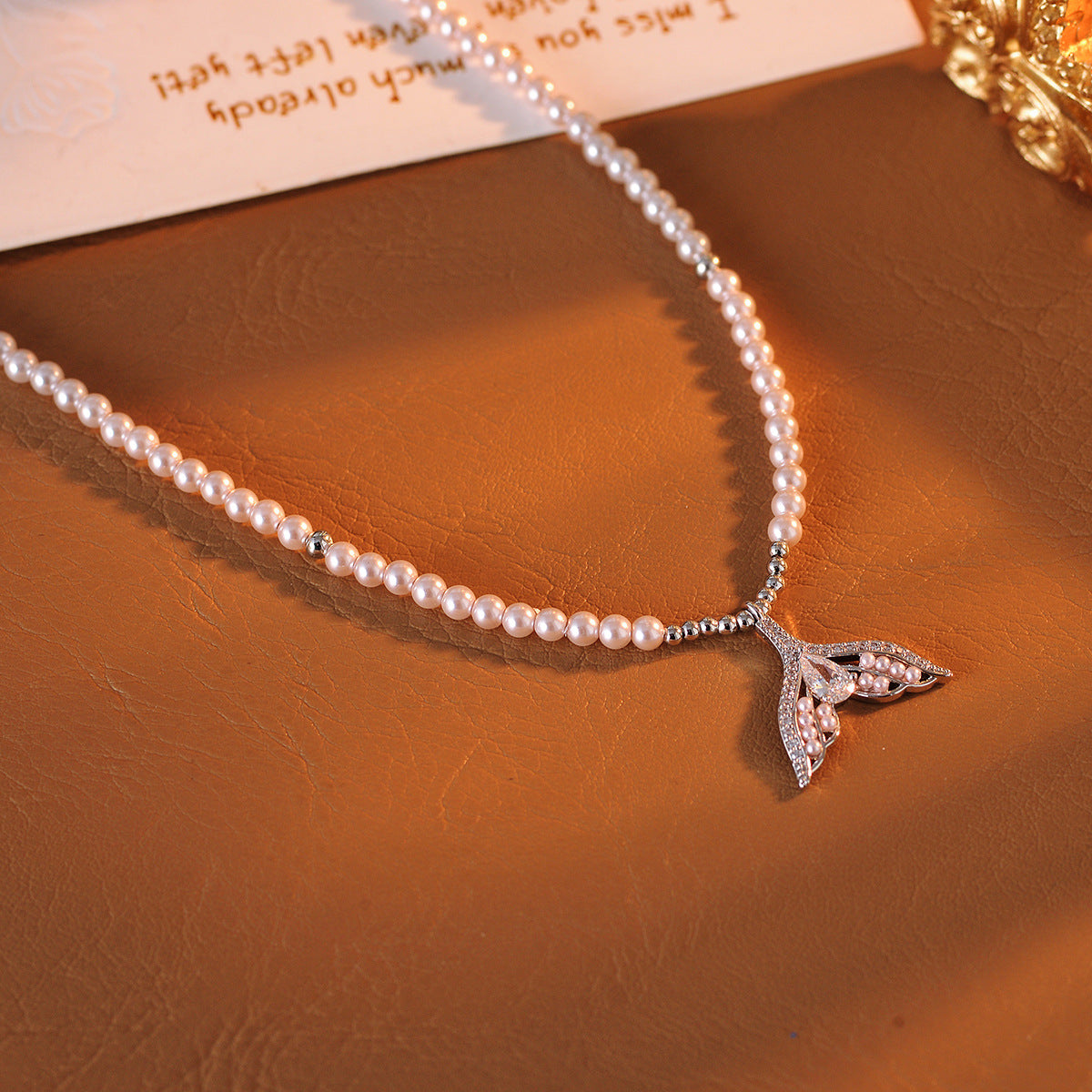 Fishtail Pearl Necklace Xiaohongshu New Hot-Selling Fishtail Collarbone Chain Exquisite Summer Neck Chain