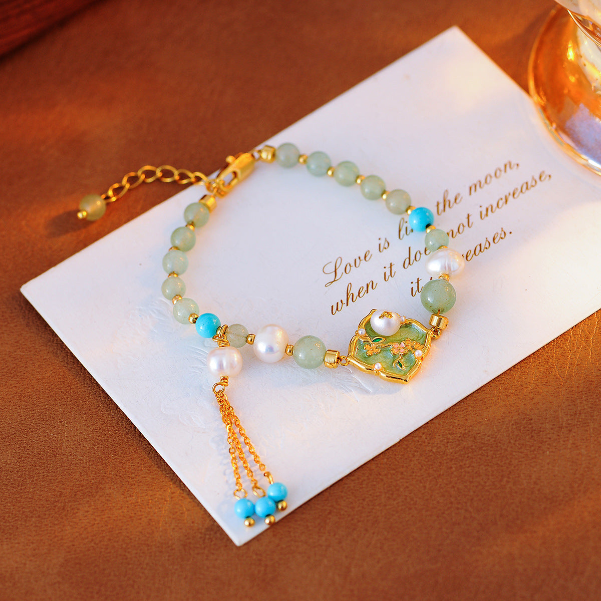 New Chinese Style Oil Drop Green Flower Necklace Niche Design Freshwater Pearl High-end Elegant Set