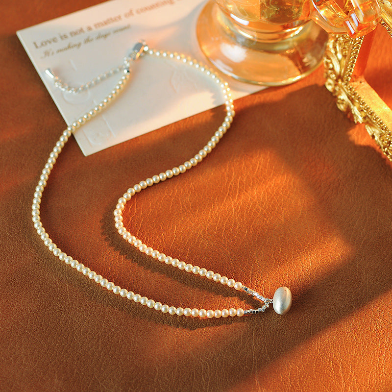 Light Luxury High-End Brushed Small Pearl Necklace for Women, Light Luxury Niche High-End Elegant Exquisite Collarbone Chain for Women