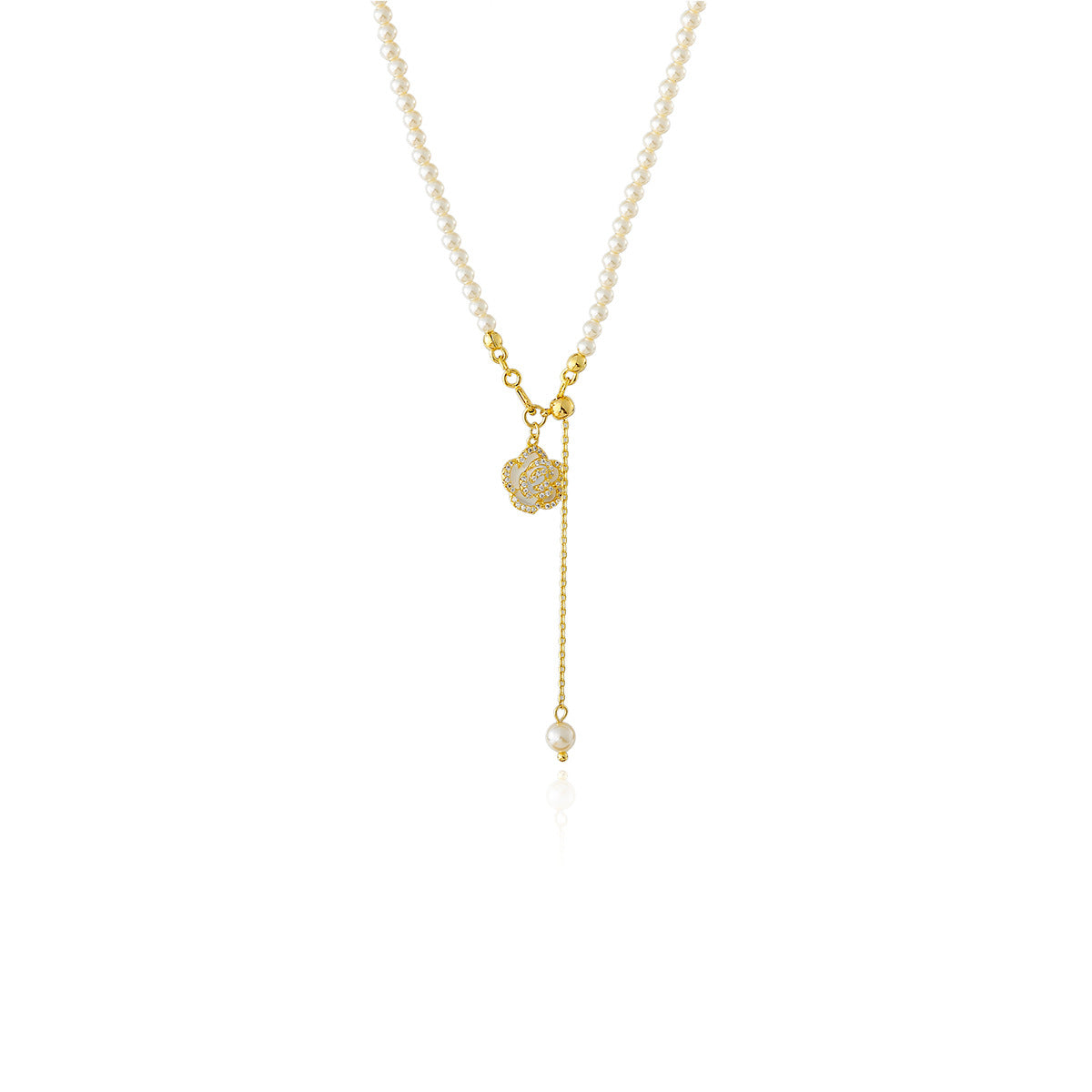 French Style Pearl Necklace for Women, Niche Design with Camellia Tassel Pendant, Clavicle Chain, Light Luxury Fashion