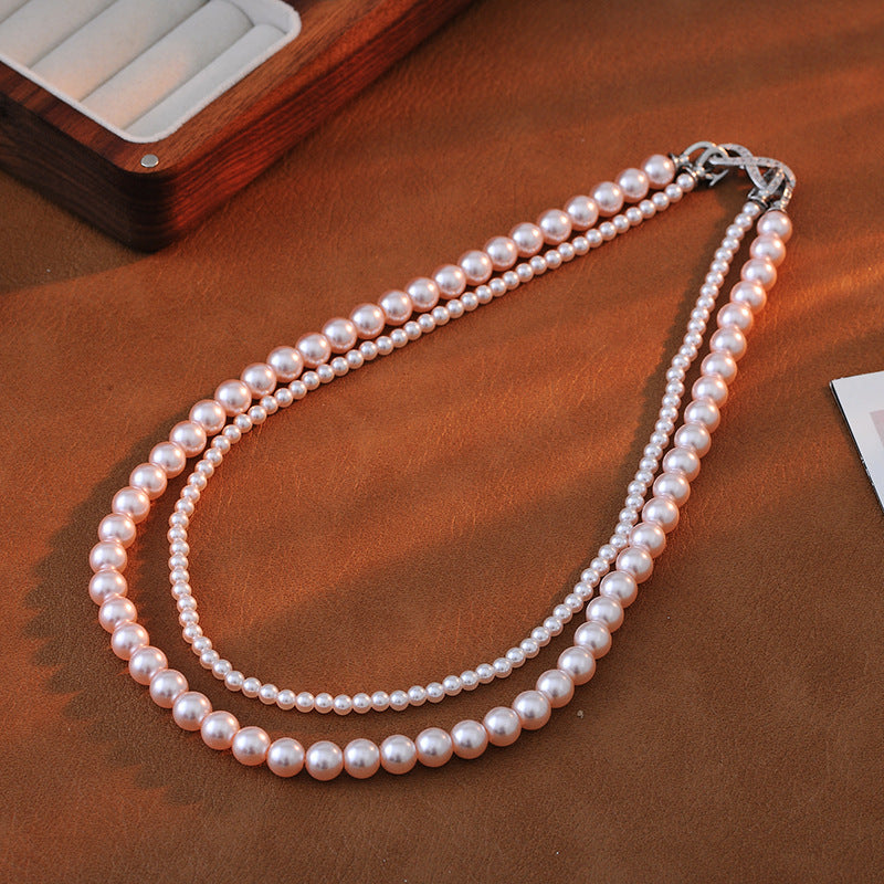 High-end Exquisite White Pink Manta Pink Purple 3+6 4+8 Pearl Bow Fashion Blogger Same Style Beaded Collarbone Chain
