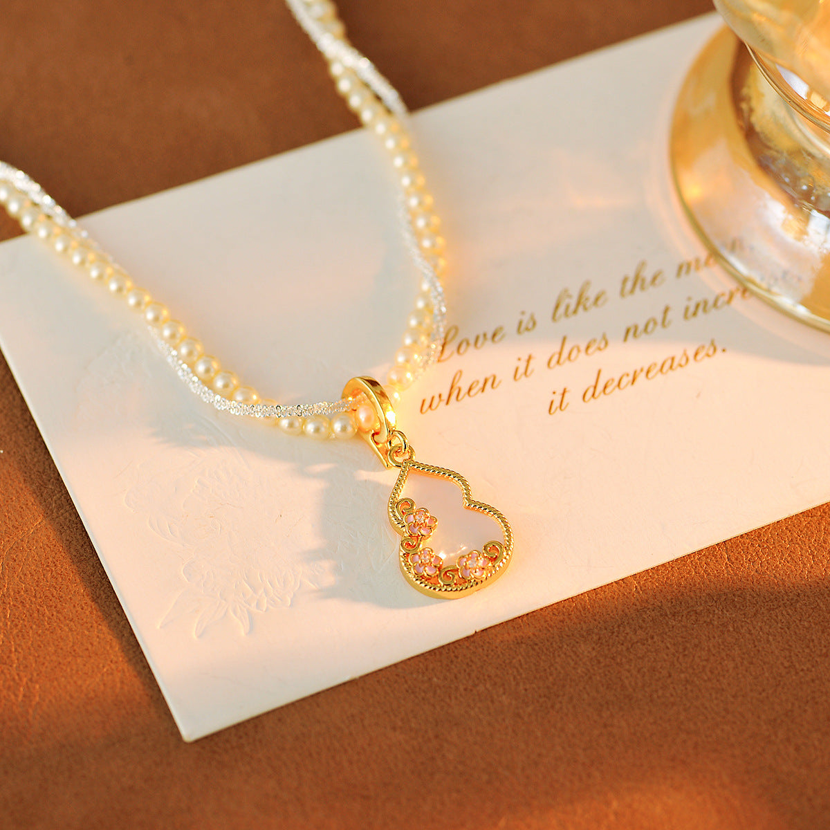 Natural Shell Gourd Pendant Pearl Necklace 2025 New Style Small Rice Bead Choker Light Luxury High-end Feel