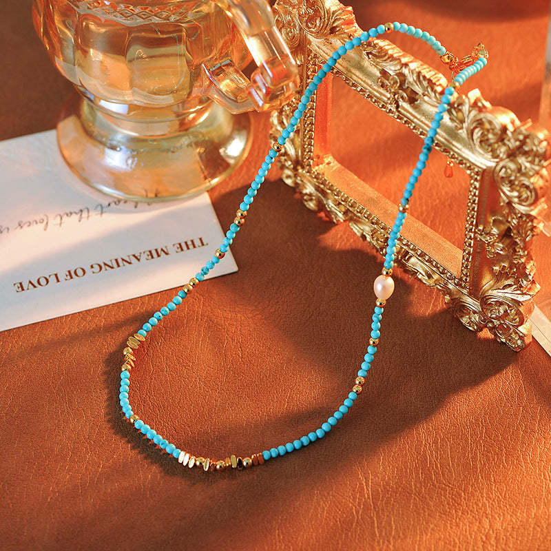 2025 Trendy Original Retro Niche Blue Beaded Necklace High-End Layered Choker Fashion Collarbone Chain