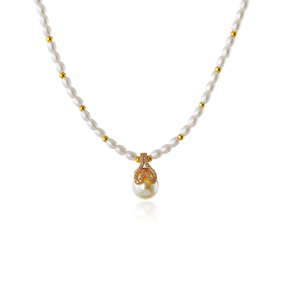 2025 New Hot-Selling Fish Tail Pendant Rice Grain Glue Pearl Necklace Light Luxury Niche High-End Choker