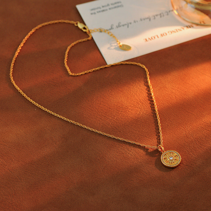 Traditional Inlaid Diamond Round Sunflower Gold-Plated Necklace for Women, New Autumn Winter Sweater Chain, Light Luxury High-End Feel