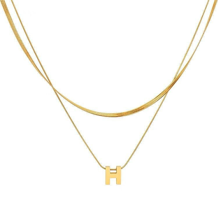 High-End Light Luxury Niche Double-Layer Letter H Necklace for Women Titanium Steel Collarbone Chain 2023 New Sweater Chain Accessory