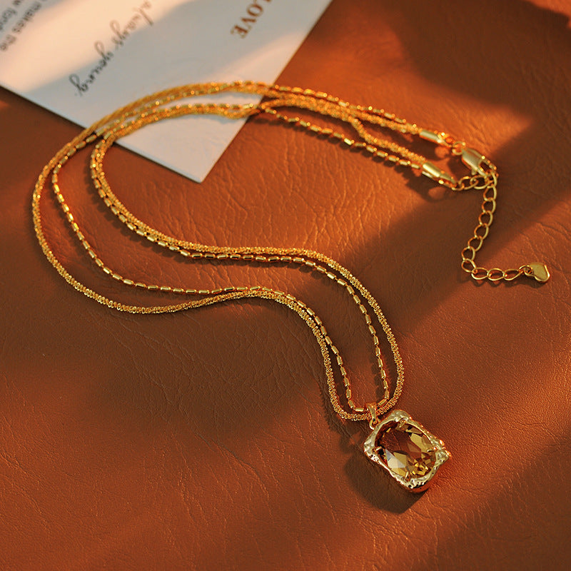 Milad Double-Layer Crystal Pendant Necklace for Women, Autumn and Winter Sweater Chain, New Neck Chain, Exquisite Collarbone Chain Accessory