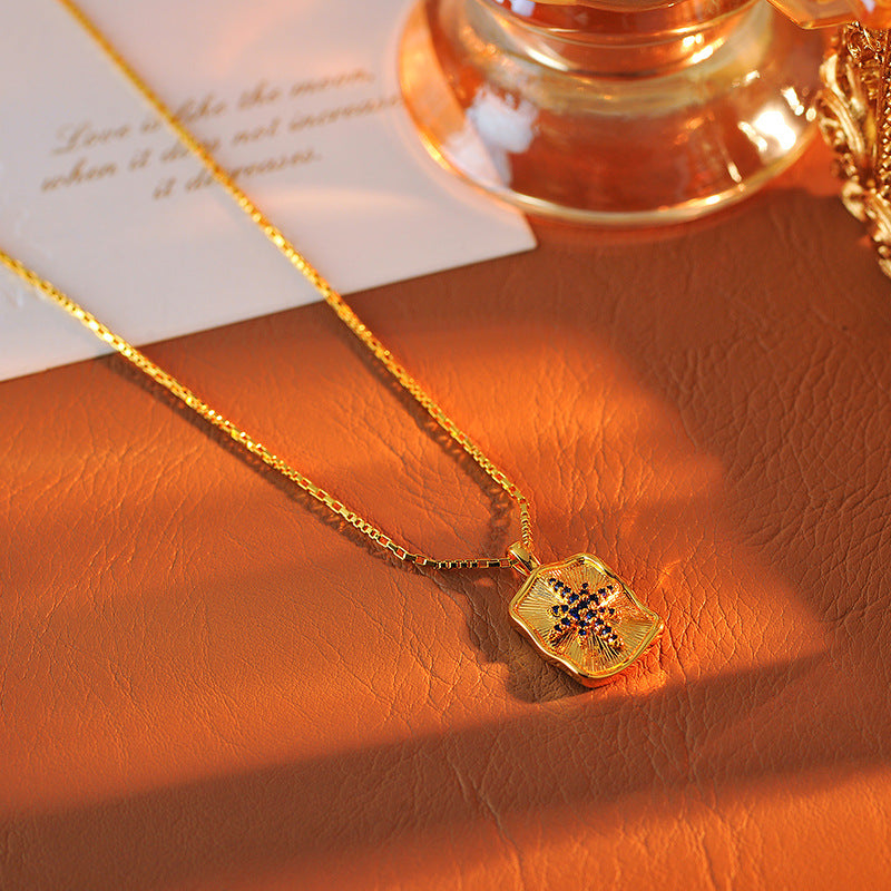 European and American Version Hexagram Necklace Full Diamond Rectangular Eight-Pointed Star Clavicle Chain Gold-Plated Personalized Choker