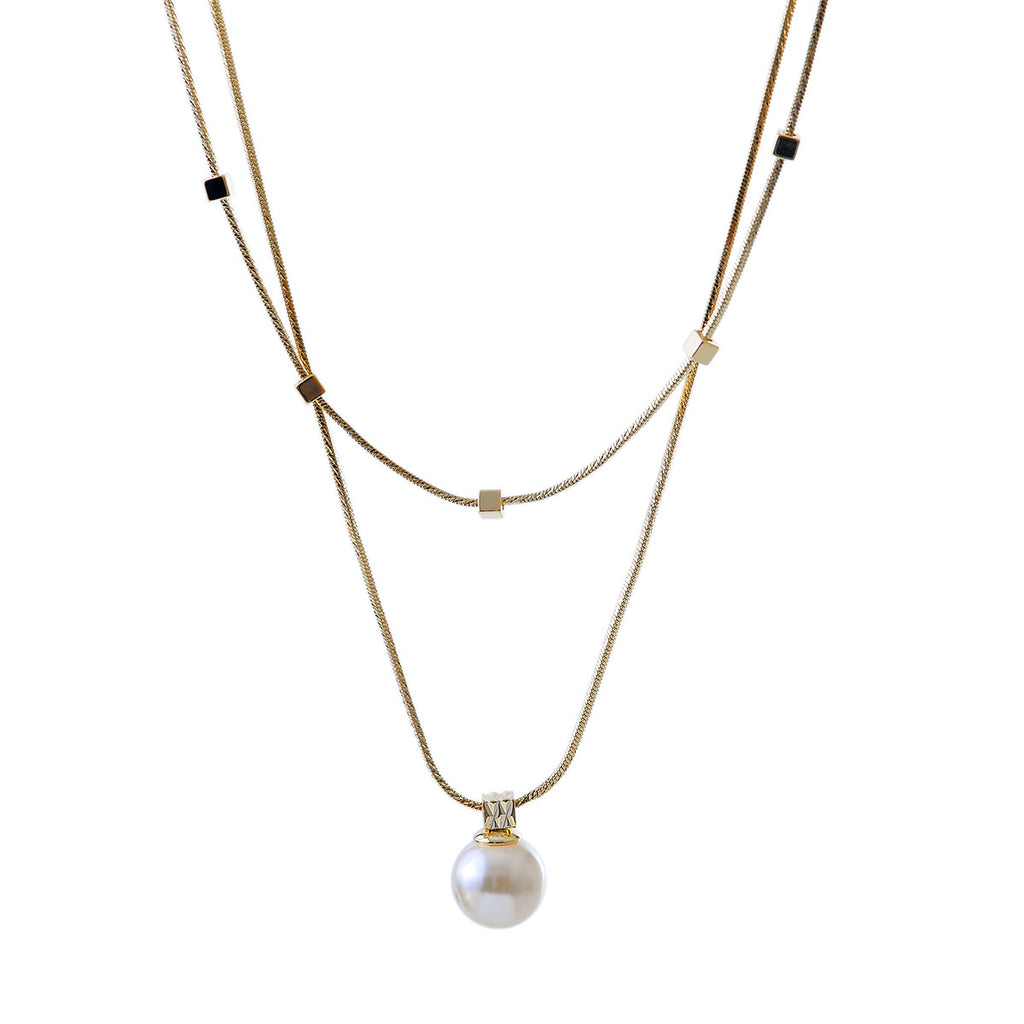 New Niche Style Elegant High-End Light Luxury Double-Layer Collarbone Chain Women's Artistic Retro Fashion Simple Pearl Necklace