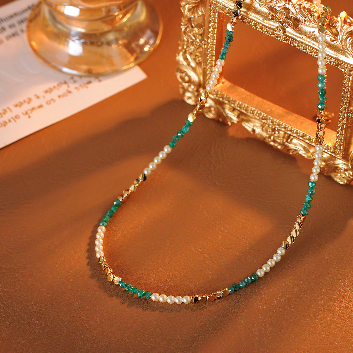 Necklace Hot-Selling Niche Design High-End Original Gemstone Turquoise Necklace Beaded Two-Tone Splicing Collarbone Chain