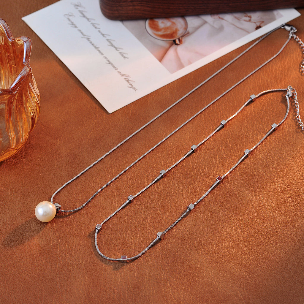 New Niche Style Elegant High-End Light Luxury Double-Layer Collarbone Chain Women's Artistic Retro Fashion Simple Pearl Necklace