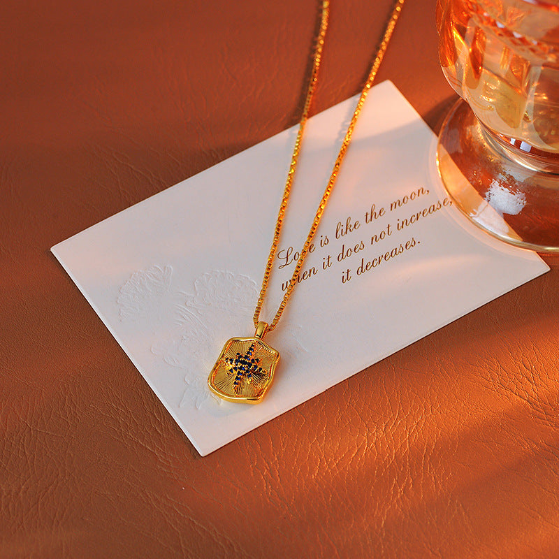 European and American Version Hexagram Necklace Full Diamond Rectangular Eight-Pointed Star Clavicle Chain Gold-Plated Personalized Choker