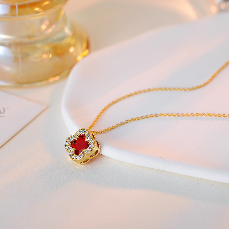 Korean Fashion Necklace Light Luxury Temperament Four-Leaf Clover Collarbone Chain Niche Design High-End Versatile Collarbone Chain