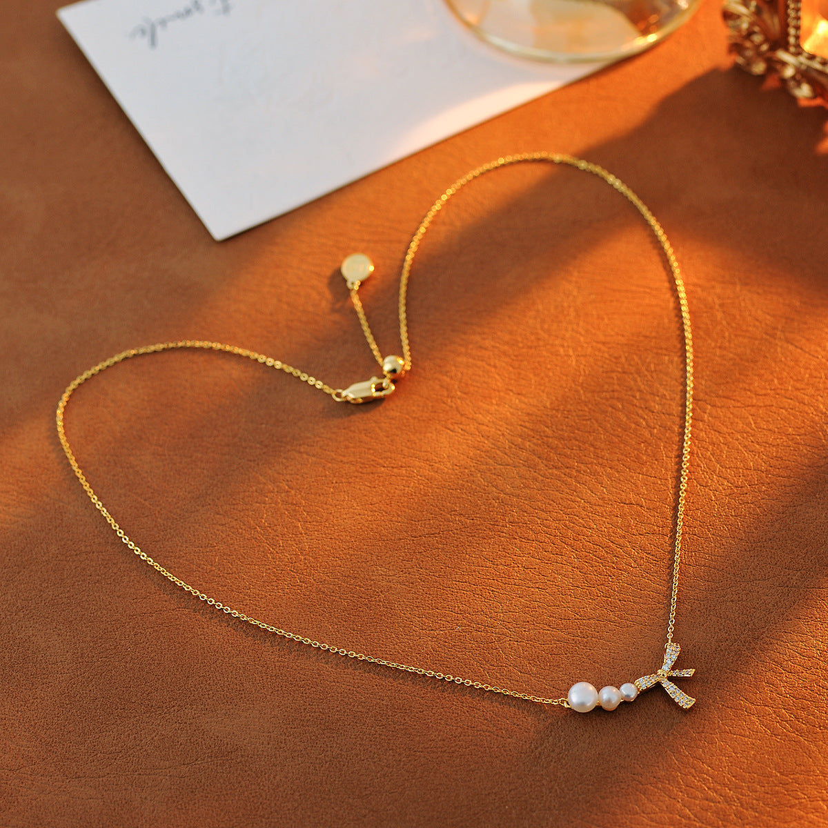 New Sweet Bow Pearl Necklace Accessories Zircon Pendant Pearl Collarbone Chain