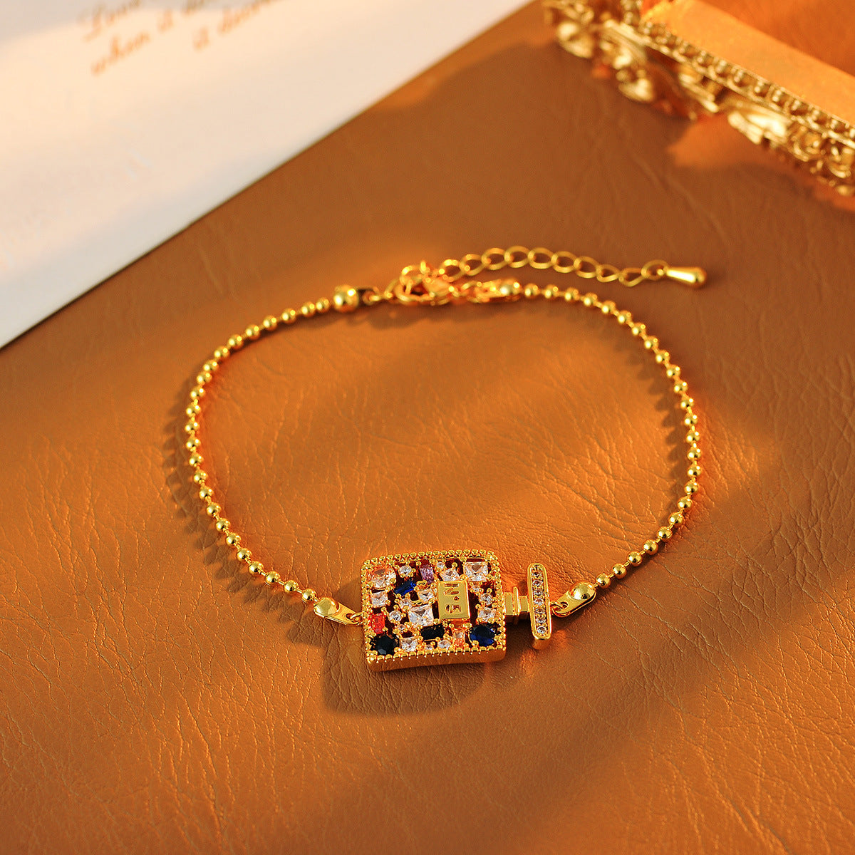 Korean Style Light Luxury Colorful Zircon No. 5 Square Earrings Necklace Versatile High-End Fashion Necklace Pendant