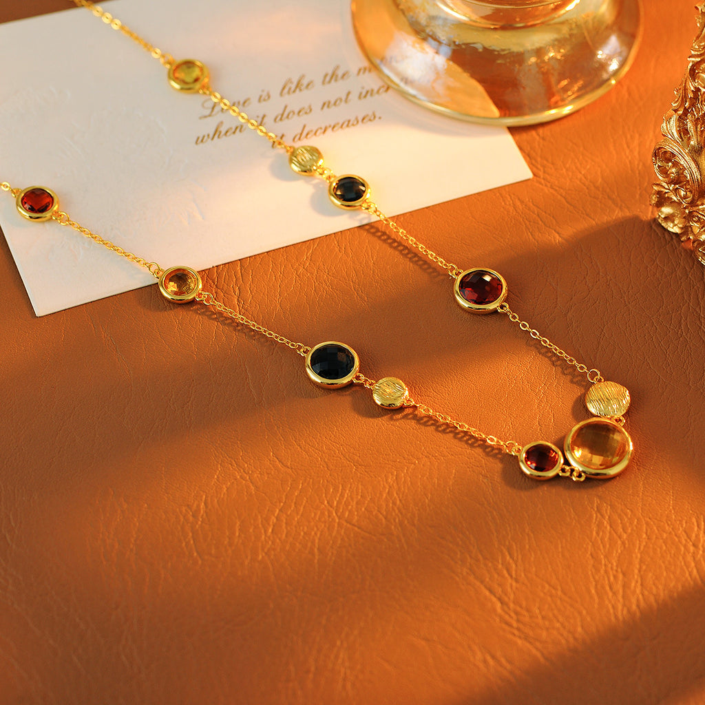 European and American Niche Colorful Faceted Artificial Crystal Necklace Versatile Geometric Sexy Collarbone Chain Choker for Women