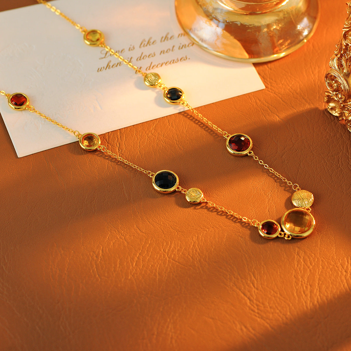 European and American Niche Colorful Faceted Artificial Crystal Necklace Versatile Geometric Sexy Collarbone Chain Choker for Women