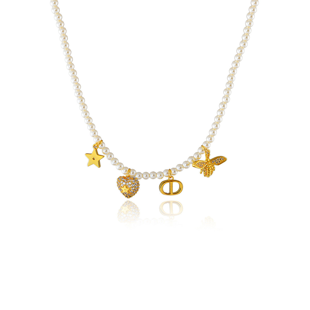 Bee Pig Nose Beaded Necklace Multi Pendant Little Bee Sparkling Diamond French Style Choker High-end Accessory