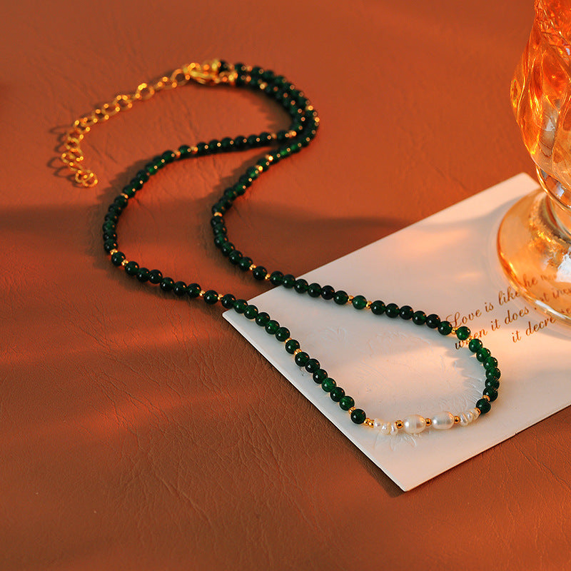 New Chinese Style Freshwater Pearl Natural Agate Stone Versatile Collarbone Chain New Chinese Style Daily Niche Retro High-end Necklace