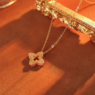 2025 New Four-Leaf Clover Gold Earrings Necklace Bracelet Sweater Chain Women Light Luxury Niche