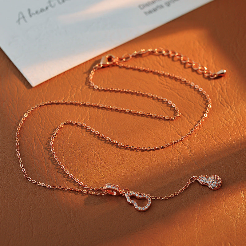 New Style Elegant Personality Gourd Necklace for Women, Light Luxury Niche Design, Double Gourd, Pullable, High-End Jewelry