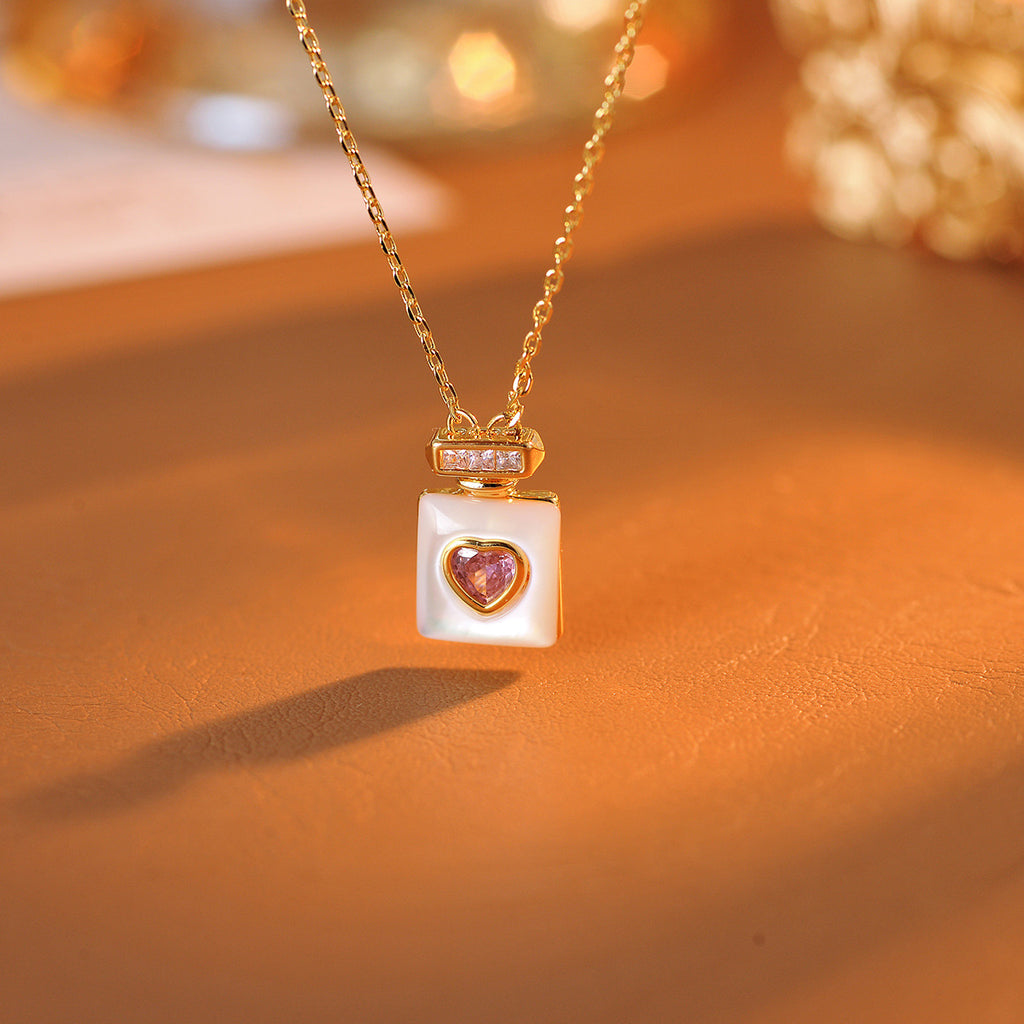Perfume Bottle Necklace Mother-of-Pearl Zircon Elegant Necklace Sweet Fashion Light Luxury Simple Jewelry
