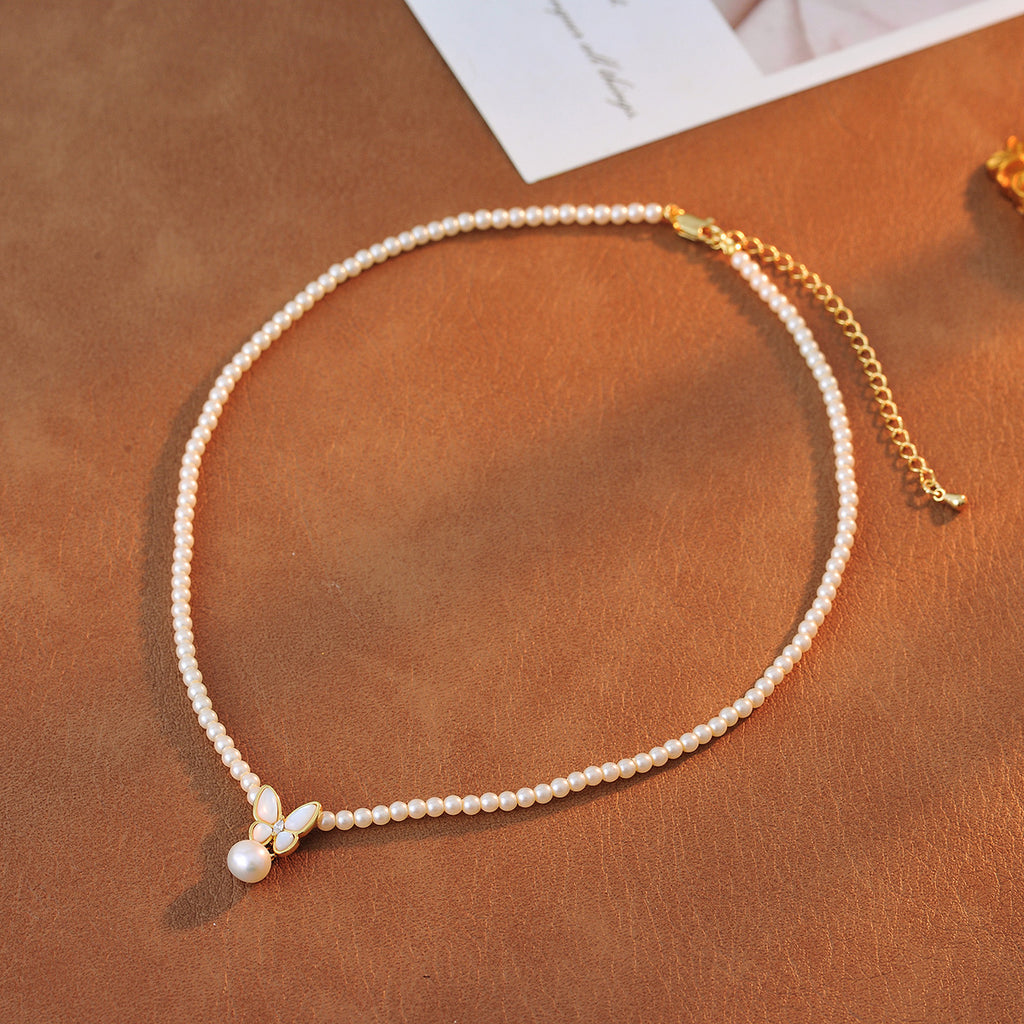 Imitation Shijia Pearl Necklace for Women, Light Luxury High-End Butterfly Pendant Collarbone Chain, Elegant Jewelry