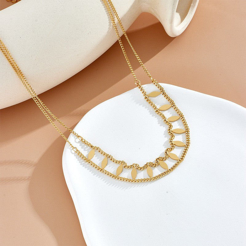 2025 New Double Layer Rhombus Sequin Titanium Steel Necklace Choker for Women Summer Ins Sexy Minimalist Style Collarbone Chain
