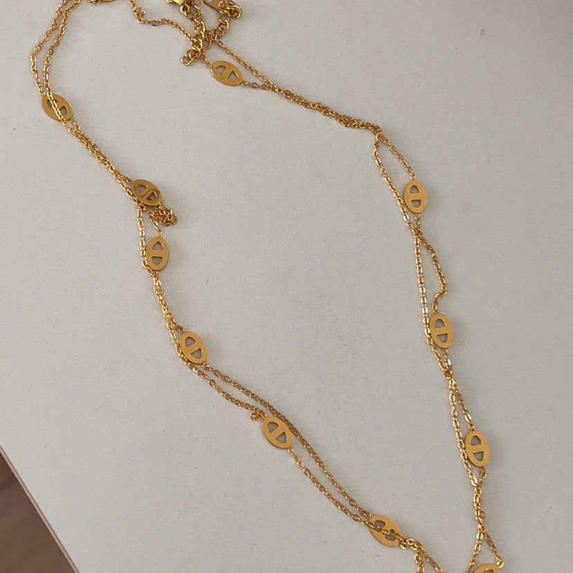 Long Pig Nose Necklace Elegant Luxury 18K Real Gold Titanium Steel Non-Fading High-End Women's Sweater Chain Jewelry