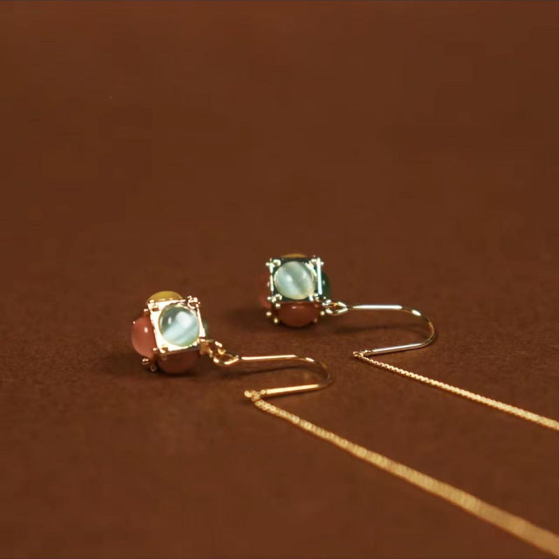 2025 New Niche Design Dopamine Colorful Cube Necklace High-End Elegant Ear Thread