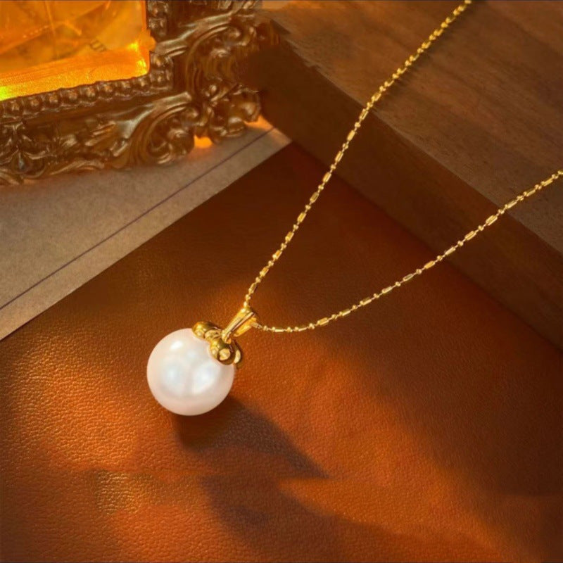 Vintage Hong Kong Style Copper Gold-Plated Pearl Necklace Elegant Lady Earrings Ins Style Simple Fashion Earrings Wholesale