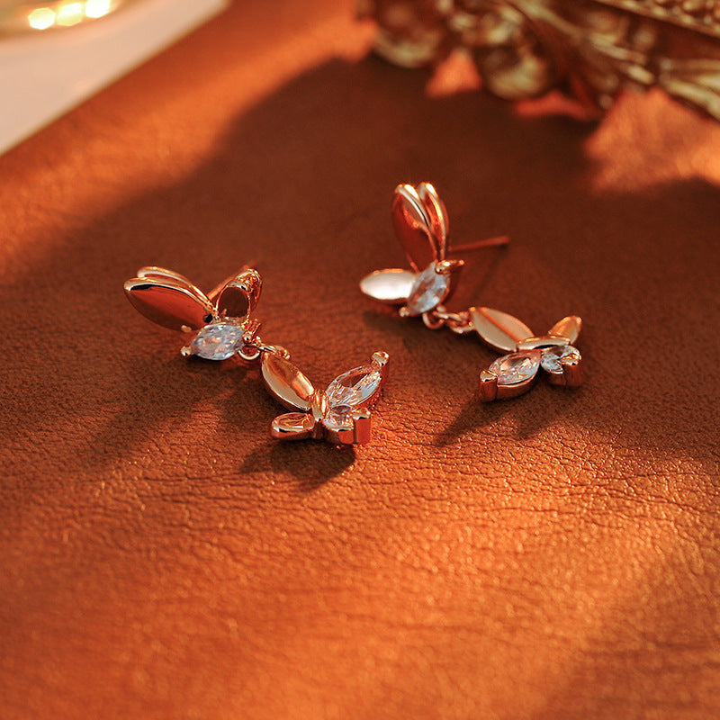 New Fashionable Light Luxury Elegant Fresh Sweet Zircon Inlaid Butterfly Shape Niche Women's Earrings