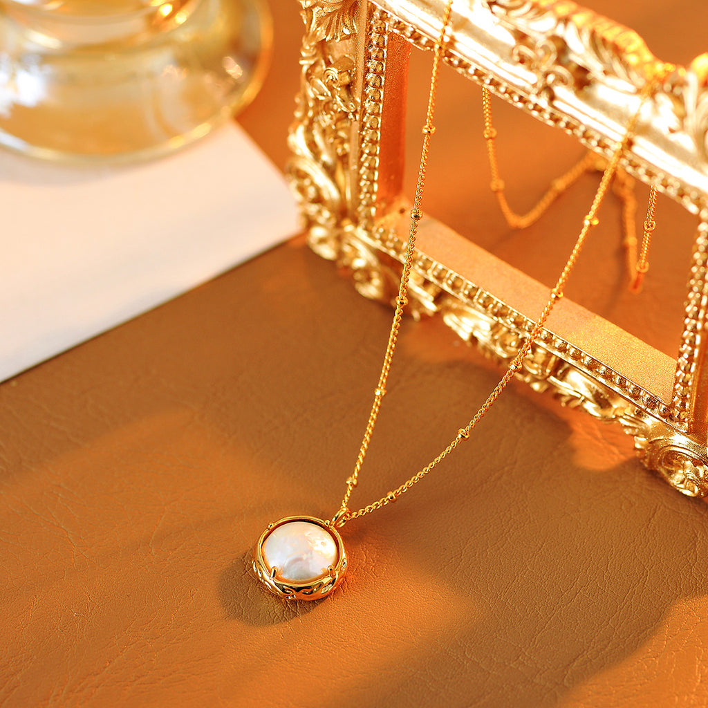 Necklace French Retro Natural Baroque Pearl Necklace Double-Sided Button Collarbone Chain Ins Fashion
