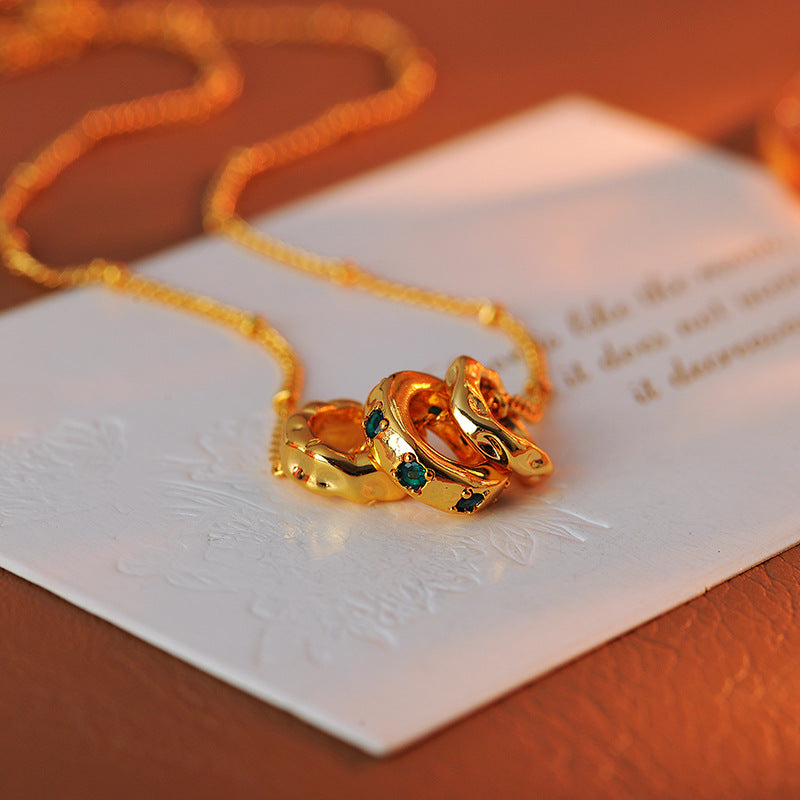 New Chinese Style Retro Multi-Circle Emerald Zircon Collarbone Chain Simple High-End Fashion Necklace