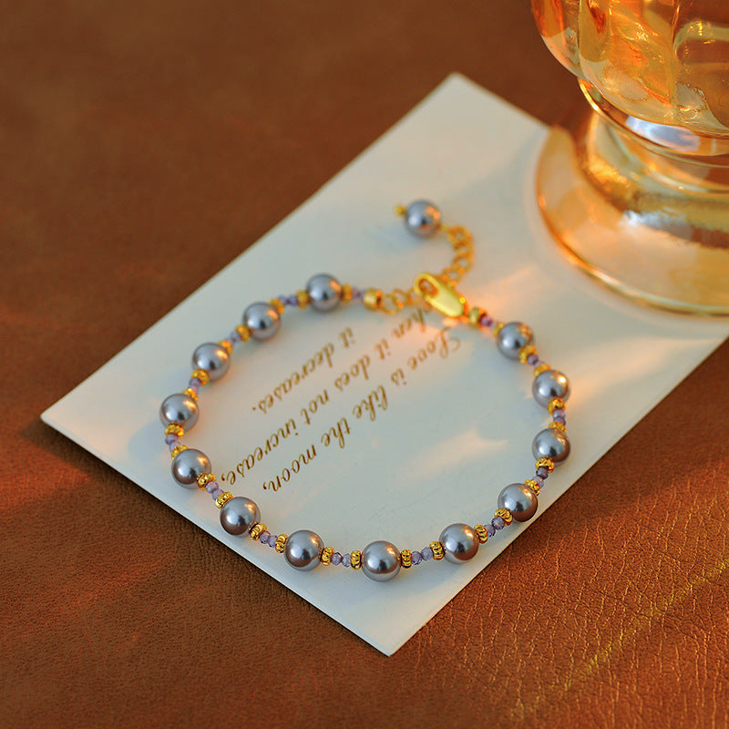 Sweet Zircon Shijia Pearl Bracelet Niche High-end Vintage French Adjustable Bracelet One Piece