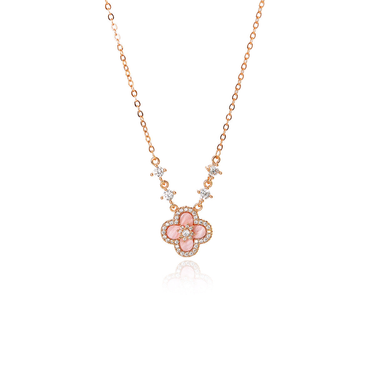 Pink Four-Leaf Clover Necklace for Women, Light Luxury Niche Design, High-End Clavicle Chain, Versatile Neck Chain