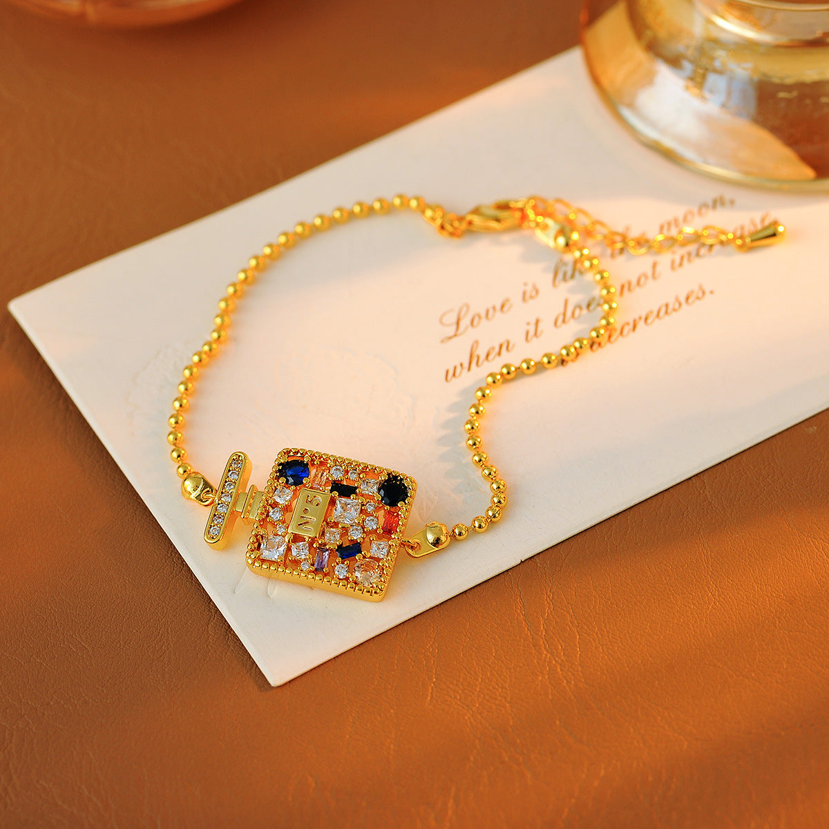 Korean Style Light Luxury Colorful Zircon No. 5 Square Earrings Necklace Versatile High-End Fashion Necklace Pendant