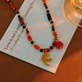 Wu Xin Same Style Red Agate Fire Bird Beaded Necklace for Women Clavicle Chain Dopamine French Retro Niche Design