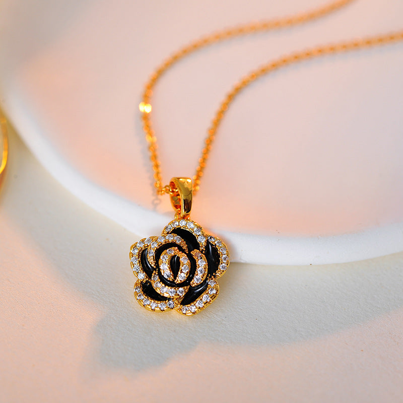 Micro Inlay Camellia Necklace for Women New Year Elegant High-end Versatile Niche Collarbone Chain Necklace