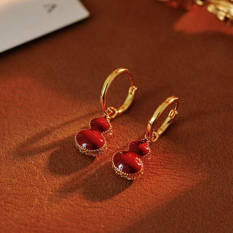 Red Fritillary Double-Sided Gourd Pendant Necklace Women's Accessories Sweater Chain Light Luxury High-End Autumn Winter Collarbone Chain Jewelry