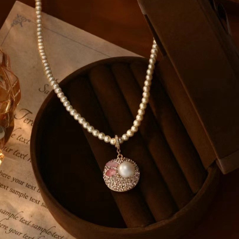 Natural Baroque Bead Pendant Fairy Pink Stone Versatile Sweet Style Necklace for Women Elegant Collarbone Chain