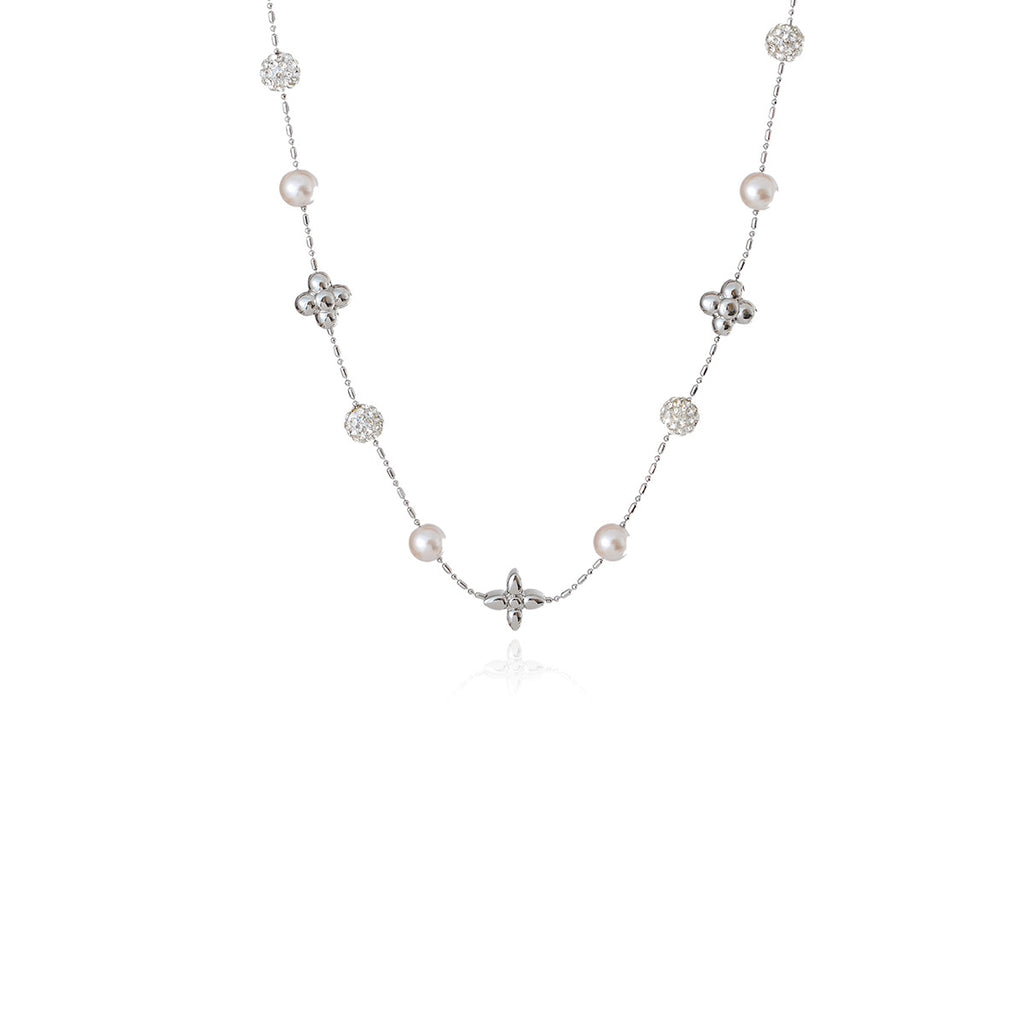 Exquisite Sparkling Starry Sky Four-Leaf Flower Pearl Necklace Niche Design High-End Fashion Collarbone Chain