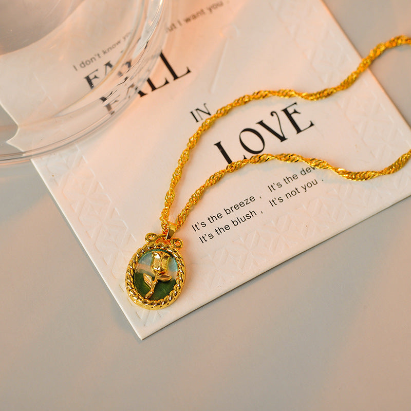 Monet's Garden Vintage Oil Painting Style Necklace Light Luxury Niche Design Rose Flower High-end Clavicle Chain Choker