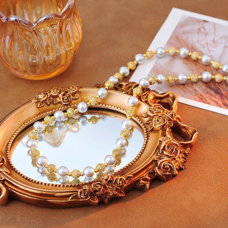 Golden Shining Light Ball Perfect Round Bead Light Luxury High-end Design Sense Wealthy Temperament Versatile Necklace